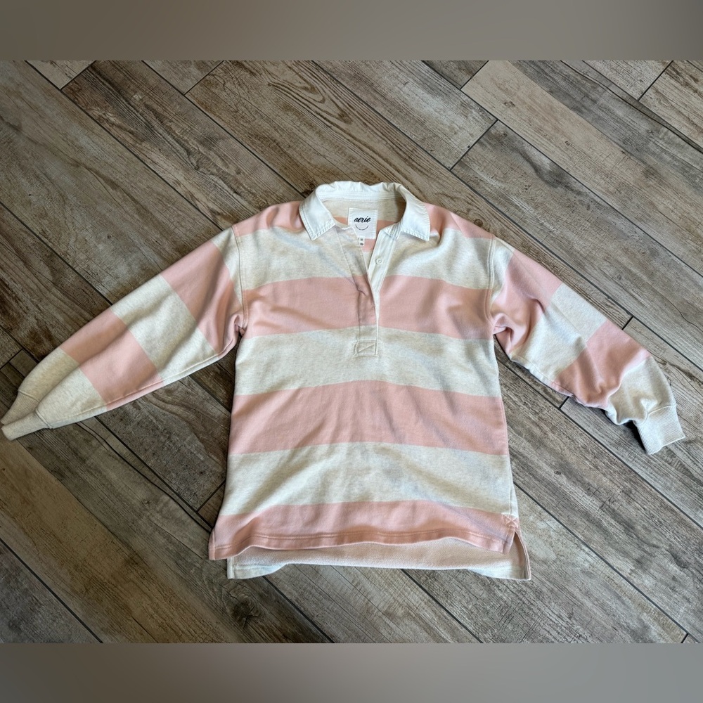 Aerie Soft Pink and White Button-Up